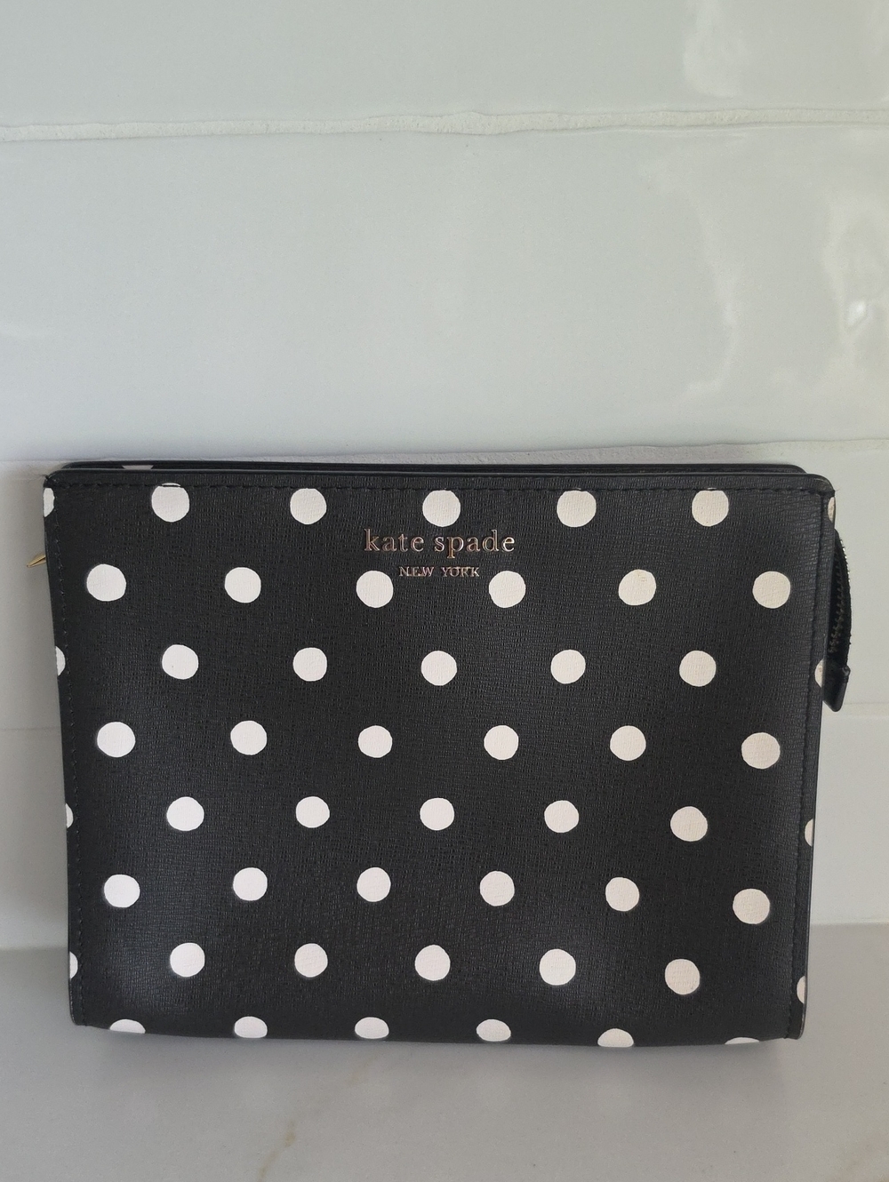 Kate Spade Polka Dot Saffiano Leather Zip Pouch Organizer with Card Slots